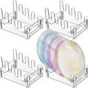 Wenqik 4 Pack Acrylic Plate Stands for Display Clear Dinnerware Display Stand China Plate Holder Racks Organizer for Cabinet Home Supplies
