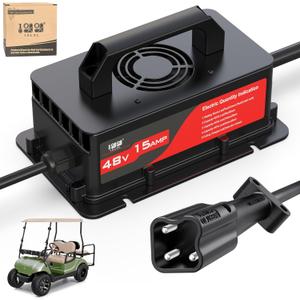 10L0L 15 Amp 48 Volt Golf Cart Charger for Yamaha G29 Drive & Drive 2, Smart Golf Cart Battery Charger, Lead Acid Batteries, Auto-Shut Off Protection, IP67 Waterproof Black