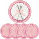 4 Pcs Pink Bow Braided Placemats Round Embroidered Coquette Ruffle Table Mats for Wedding Bridal Shower Mother's Day Spring Dining Table Decor