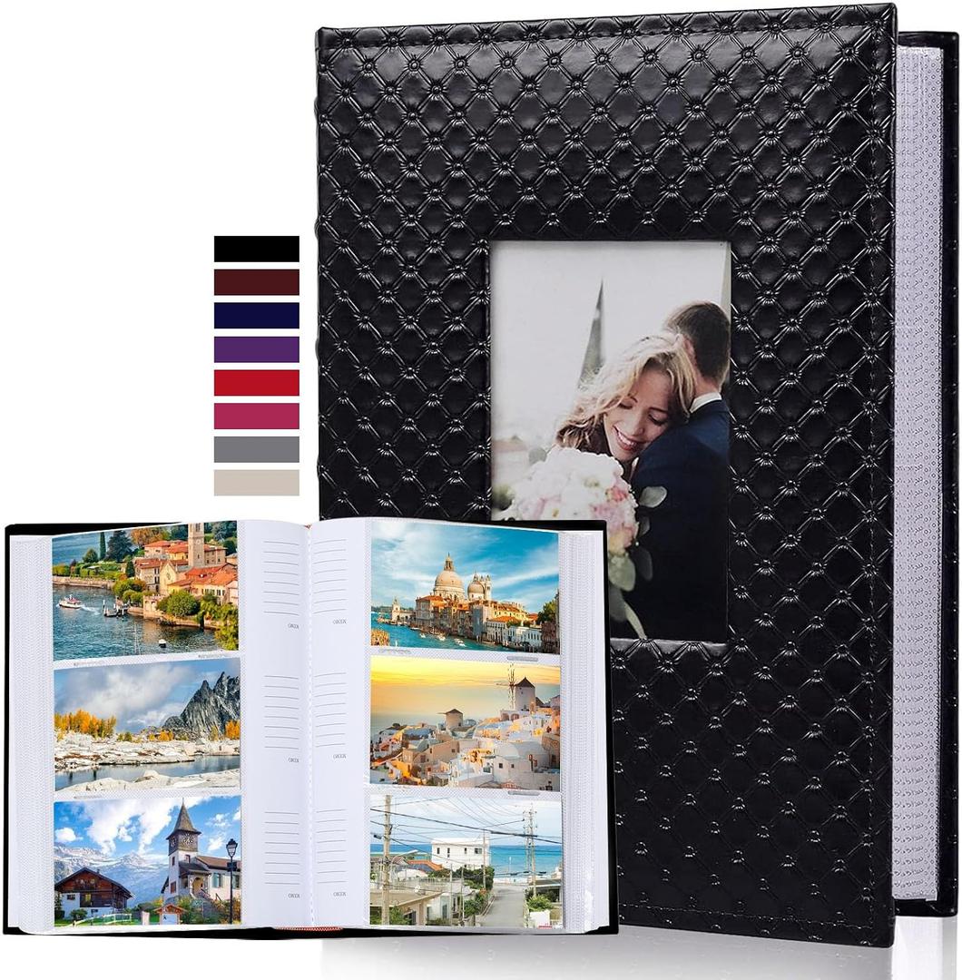 RECUTMS Photo Picture Album 4x6 300 Photos,Small Capacity PU Leather Album 4x6 Book Cover Wedding Family Photo Albums Holds 300 Horizontal Photos (Black)