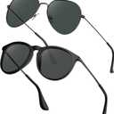 STGATN 2 Packs Round & Aviator Polarized Sunglasses for Women Men UV400 Protection (B. Round Matte Black/Grey + Aviator Black/Grey)
