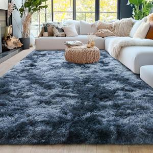 Ultra Soft Rugs for Living Room Bedroom, 5x7 Area Rugs for Living Room, Modern Shaggy Carpets Fuzzy Rug for Boys Girls Dorm Nursery Home Decor Aesthetic, Upgrade Non-Slip Durable, Tie-Dyed Blue Grey