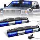 HLauto 6Z4J Emergency Dash Strobe Lights: 2x16.8 inch Blue White Safety Lights, 48 LED Flashing Warning Hazard Interior Windshield Visor Traffic Light Bar for Trucks, Construction Vehicles