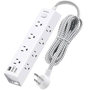 Surge Protector Power Strip - 5 FT Extension Cord, Power Strip with 12 Widely AC Outlet 3 USB, Flat Plug Wall Mount Overload Protection, 1050J, Desk Charging Station for Home Office, ETL Listed, White