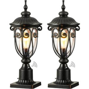VIANIS Outdoor Post Light with Pier Mount Base, 2 Pack Waterproof Dusk to Dawn Post Lights Outdoor, Anti-Rust Aluminum Oil Rubbed Bronze Post Light Dusk to Dawn with Tempered Glass for Pathway