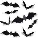Coogam 60PCS Halloween Bats Decoration, 4 Different Sizes Realistic PVC Black 3D Scary Bat Sticker for Home Decor DIY Wall Decal Bathroom Indoor Hallowmas Party Supplies