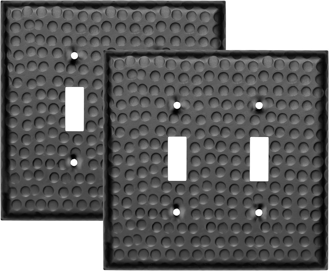 Monarch Abode Toggle Light Switch Cover Plate 2-Gang Matte Black Outlet Covers, Hand Hammered Decorative Outlet Cover Wall Plates, Light Switch Plate Covers for Electric Outlets, Pack of 2
