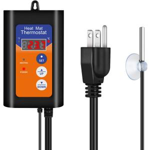 iPower Digital Heat Mat Thermostat Temperature Controller for Seed Germination Rooting Reptiles and Brewing Breeding Fermentation Incubation Greenhouse, 1000W-Orange, Black