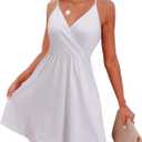 VOTEPRETTY Women's V-Neck Spaghetti Strap Dress Summer Casual Swing Sundress with Pockets S