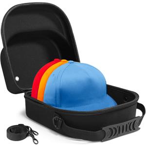 Epesoware Small Hard Hat Travel Case for Baseball Caps - Crush Proof Cap Carrier for 3 Hats, Hat Storage Organizer with Adjustable Shoulder Strap and Handle, for Travel & Home Use, Black