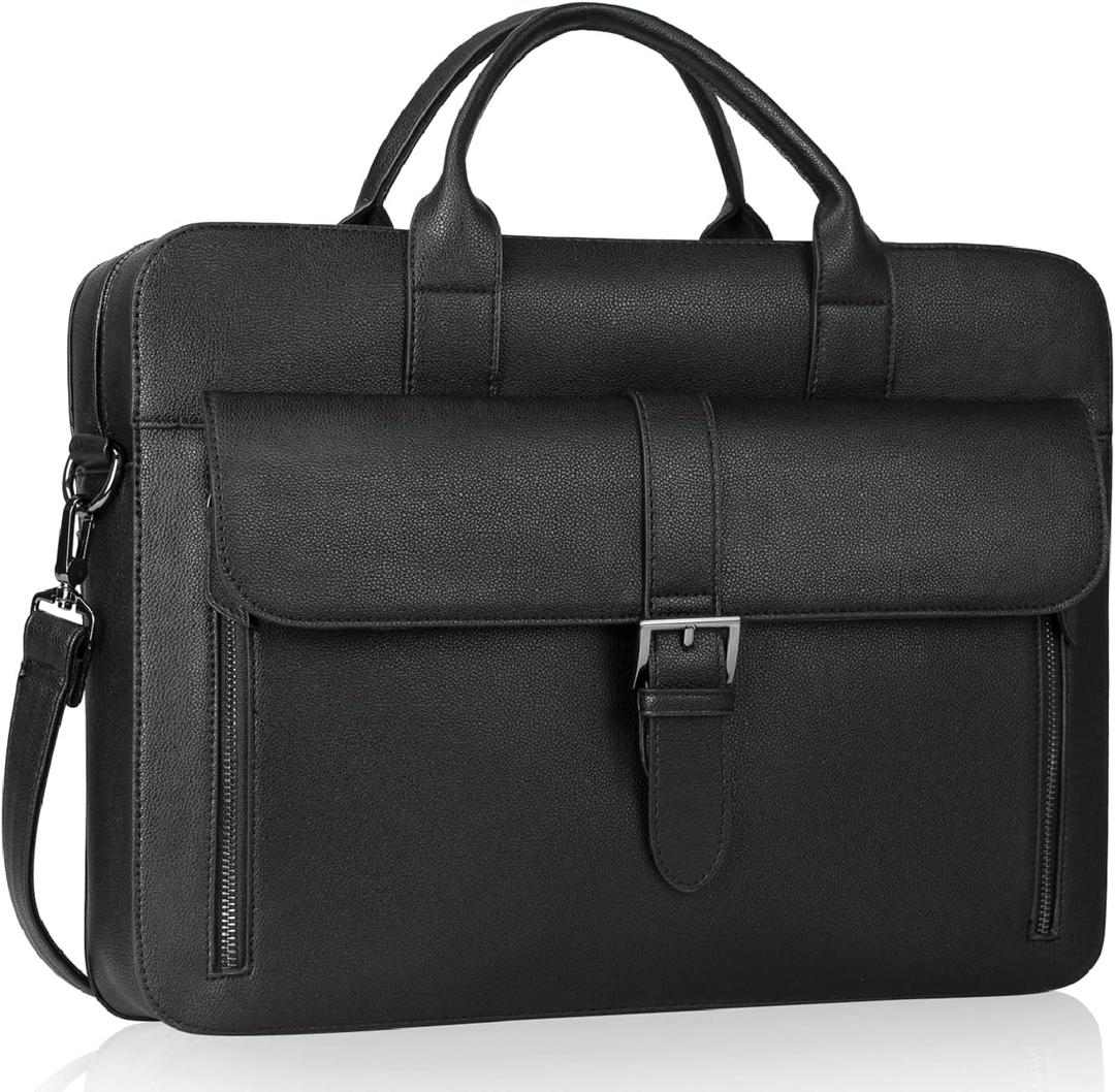 ESTARER Laptop Briefcase 15.6 Inch, Mens Briefcase for Business/Travel, Leather Computer Office Work Bag, Water Resistant Laptop Bag, Black