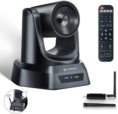 TONGVEO Wireless Conference Room Webcam, Church Live Streaming 20X USB 1080P 60fps PTZ Camera for Worship Services Online Conference, Works with Zoom, Skype OBS Easy to Set Up