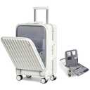 Somago Carry on Luggage Front Open 22x14.56x9.25 Airline Approved Lightweight Suitcase with Cup Holder and USB Port Aluminum Frame Polycarbonate Spinner Hard Suitcase with TSA Lock (White)