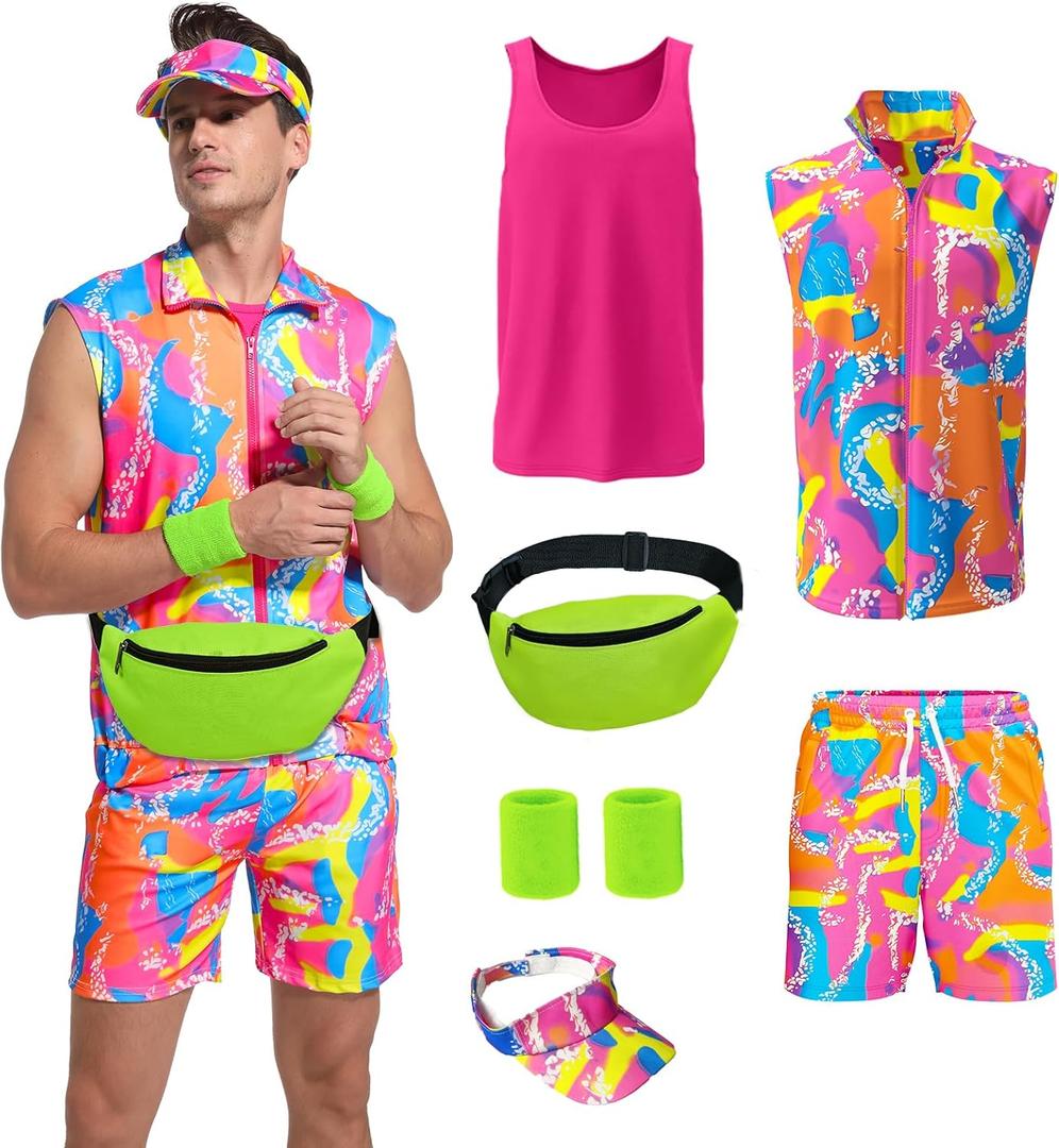 80s Men Workout Costume Halloween Cosplay Couples Outfits 80s 90s Workout Costume Outfit Set for Adult Men, (Large)