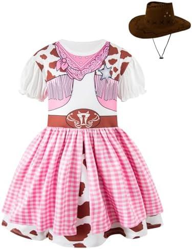 Toddler Girls Cowgirl Costume Halloween Role Play Cowboy Outfit for Kids (White,5-6Y)