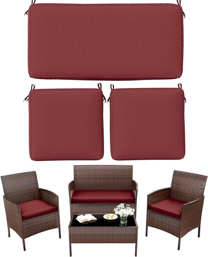3 Pack Outdoor Replacement Cushions, Fit for 4-Seater Wicker Rattan Patio Conversation Set, 36x18x3,18x18x3, Liner & Cover