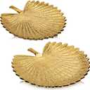 Gold Leaf Decorative Serving Tray for Table Centerpiece 10"+12" Ceramic Leaf-Shaped Trinket Dish, Candle Tray, Vanity Organizer, Coffee Table Decor, Modern Glam Home Decor, Gifts for Women