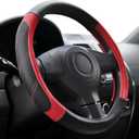 Elantrip Leather Steering Wheel Cover 14 1/2 to 15 inch Universal Padded Soft Grip Breathable for Car Truck SUV Jeep Anti Slip Black and Red