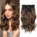 REECHO Clip in Hair Extensions - 14" Short Beach Wavy Wefts, Invisible Lace, Natural Soft Ginger Brown