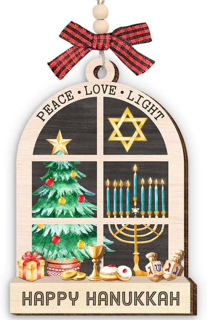 3 x Hanukkah Gifts 2025, Jewish Gifts for Women, Men, Double Layers Hanukkah Wooden Ornament for Jewish Christmas Decorations, Unique Chanukah Gift for Friends, Neighbors, Mom, Dad