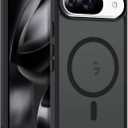 4 x Compatible with Google Pixel 9 Case & Google Pixel 9 Pro Case with Magnetic [Compatible with Mag-Safe] Slim Translucent Matte Phone Cases with Anti-Fingerprint Tech, Black