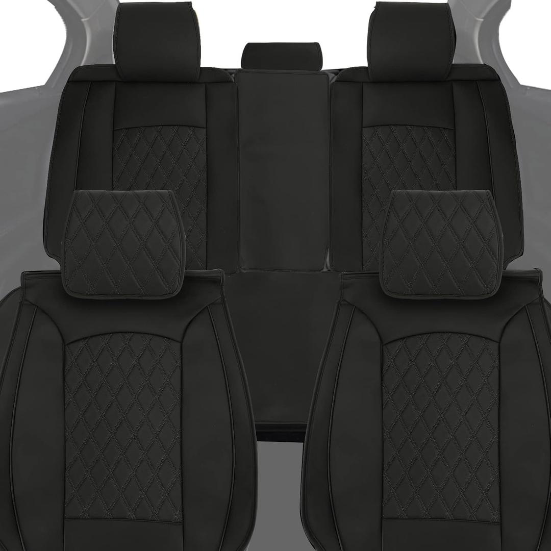 ROCCS Full Set Seat Covers for Chevy Silverado GMC Sierra 1500 2500HD 3500HD Crew Double Extended Cab 2024 2007-2025 Pickup,Airbag Compatible Front and Rear Seat Waterproof Protectors,Leather Black