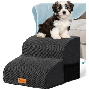 Topmart High Density Foam Pet Steps 2 Tiers,11.8" High,Non-Slip Dog Stairs,Soft Foam Dog Ramp Ladder,Best for Injured,Older Cats,Pets with Joint Pain,Suitable for Low Sofas,Stairs,Lower Place (Black)