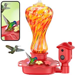 Smart Glass Hummingbird Feeder with Camera, 2K HD Live View, 2.4GHz WiFi Only, Solar-Assisted Outdoor Bird Feeder, App Motion Alerts, AI Bird ID, Ant Moat, Easy Clean Drip-Resistant Nectar Feeder