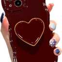 Cute Case for iPhone 13 6.1'', Wine Red Soft TPU Shape Shockproof Protective Cover with Stand, Luxury Bumper Wave Frame Curly Shape Love Heart Holder Kickstand Phone Case for Girls Women