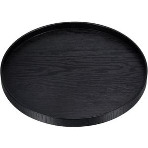 PATIKIL Wood Serving Tray 12 Inch, Round Decorative Platter for Home Decor Kitchen Table Candle Holder, Black