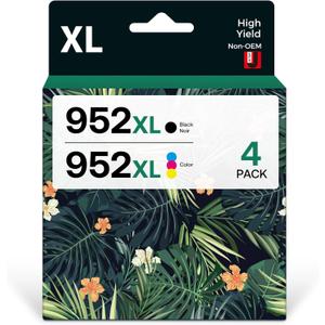 Compatible Ink Cartridges Replacement for HP 952XL/952XL to Use with Pro 7740/8210/8710/8720/8740/8715/7720/8725/8730 Printers Work for Home Office, Black, Cyan, Yellow, Magenta, 4-Pack
