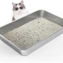 Stainless Steel Cat Litter Box, 4in Shallow Litter Box for Senior Cats and Kittens, Extra Large Metal Litter Pan Nonstick Odor Control Anti-Corrosion (Silver)