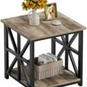 GreenForest End Table with 2-Tier Storage Shelf, 24 inch Large Side Table for Living Room,Modern Nightstand for Bedroom Bedside Office Farmhouse, Grey Wash