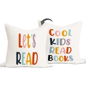 Rusenbao Classroom Reading Kids Decorative Pillows Covers for Bed 18x18, School Girl Style Classroom Decor, Toddler Reading Nook Nursery Decor Daycare for Couch Bedroom Book Corner Playroom (White)