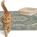 Lovewag Cat Litter Mat 2 Pack - Large 36x48 Machine Washable Easy Clean Non-Slip Waterproof Trapping Mats for Cats - Peacock Garden
