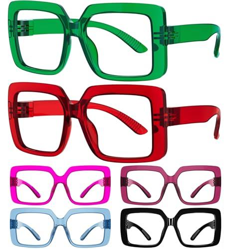 Eyekepper 6 Pack Metalless Blue Light Blocking Reading Glasses with Screwless Spring Hinges Oversized Computer Readers for Women +0.75