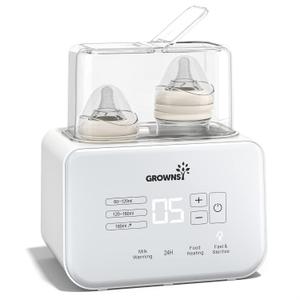 Baby Bottle Warmer, Grownsy 8-in-1 Fast Milk Warmer with Timer Breastmilk or Formula, Fits 2 Bottles, Accurate Temperature Control, with Defrost, Sterili-zing, Keep, Heat Baby Food Jars Function (White)