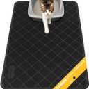 Cat Litter Mat Litter Trapping Mat, 35" x 23" Premium Durable PVC Grid Mesh with Scatter Control, Non-slip, Less Waste Cat Litter Box Mat, Soft on Kittys Paws, Urine Waterproof (Black)