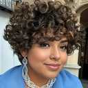 Short Curly Human Hair Wigs For Black Women Glueless Afro Natural Curly Wig Brazilian Virgin 4/27 Color Pixie Cut Wig With Bangs 150% Density Highlight Ombre Blonde Wigs (Natural Curly)