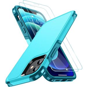 4 x SPIDERCASE Designed for iPhone 12 Case/iPhone 12 Pro Case, [10 FT Military Grade Drop Protection] [with 2 pcs Tempered Glass Screen Protector] Cell Phone Home Button Stickers,Blue