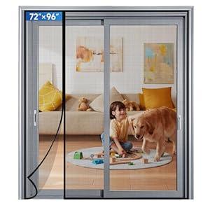 LONGEAS Magnetic Screen Door Mesh Left Right Side Opening Upgraded PET Material Mesh Stronger Than Fiberglass and Polyester, Keep Bugs Out, Pet & Kid Friendly, Hands Free, Fit Door Size 72" X 96"