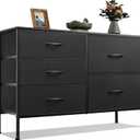 WLIVE Dresser for Bedroom with 5 Drawers, Wide Bedroom Dressers with Drawer Organizers, Chest of Drawers, Fabric Dresser for Living Room, Closet, Hallway, Charcoal Black, Large