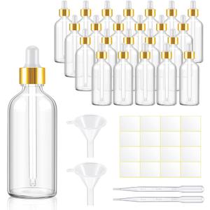 Tessco for you 20 Pack 3.4 oz Glass Dropper Bottles, 100 ml Glass Tincture Bottles with Eye Droppers with Funnel, Labels & Pipette for Essential Oil, Health, Personal Care & Beauty(Amber)