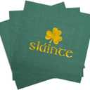 100 Pcs St Patrick's Day Napkins Slainte Cheers Paper Party Napkins Green Shamrock Patty's Day Disposable Dinner Napkins Gold Foil Irish Clover Beverage Napkins for Party Supplies