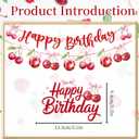 2 x Cherry Birthday Party Decorations - Cherry Themed Banners Decoration Pink Bow Fruit Cake Topper Decor Supplies for Girls Women