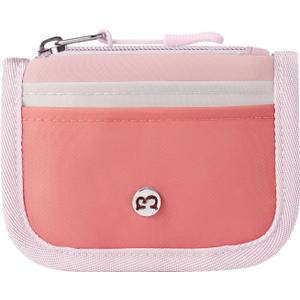 Babysun Mini Rfid Card Holder Slim Wallet with Change Zipper Pocket/3 Card Slots/Key Ring, Small Wallet Thin Credit Card Wallet for Women & Men (Pink Orange)