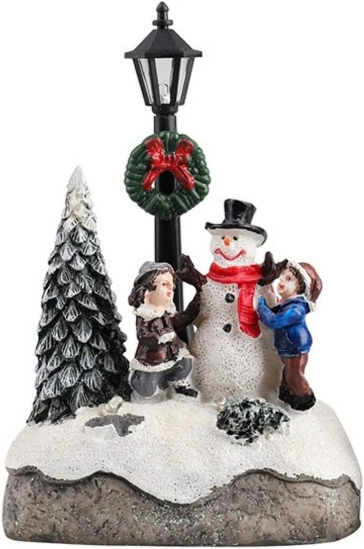 Christmas Village Set Decorations,Resin LED Warm Lights Christmas Tree Figurines, Mini Snowman Christmas Decorations, Christmas Village House Gift Sets, Collectible Buildings