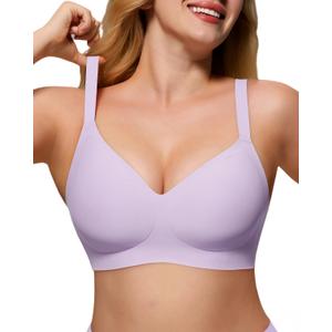As Fairy Womens Soft Comfortable No Underwire Bras V Neck Seamless Push Up Bralettes Full Coverage Tshirt Brassiere (38C, Purple)