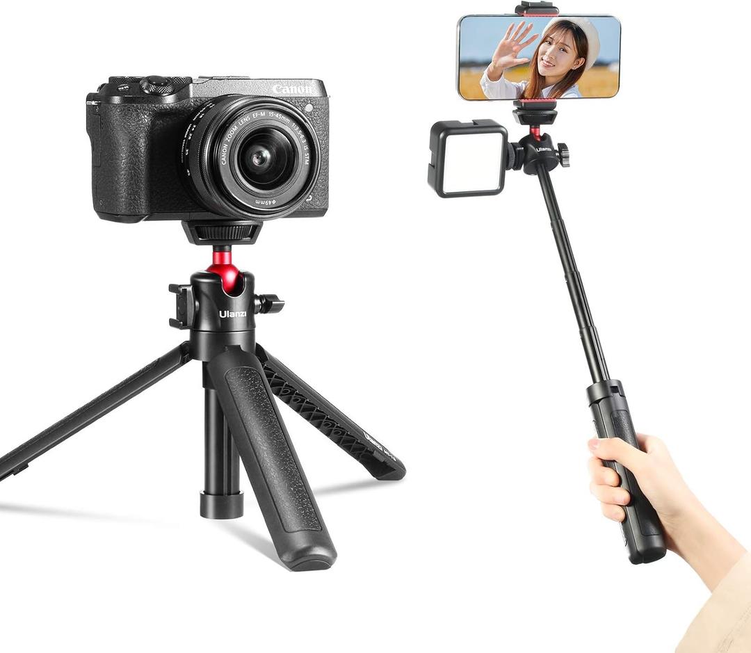 MT-16 Extendable Selfie Stick Tripod,ULANZI Mini Smartphone Tripod, 4 Levels,45cm with Mini Ballhead and Cold Shoe Mount, Compact for Vlogging Smartphone iPhone Samsung and Sony Canon DSLR Cameras