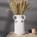 Rustic Ceramic Vase with 2 Handles, 10.6 Inch White Flower Vases Home Decor, Farmhouse Vases for Centerpieces, Decorative Terracotta Vase for Living Room Decor Shelf Decor Mantel Table Decorations